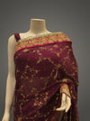 Garnet Georgette Embroidered Saree With Unstitched Blouse