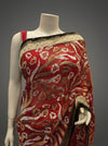Red Georgette Embroidered Saree With Unstitched Blouse