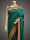 Rama Tussar Embroidered Saree With Unstitched Blouse