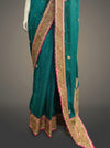 Rama Tussar Embroidered Saree With Unstitched Blouse