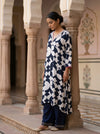 White & Black Crepe Readymade Suit Set With Chiffon Dupatta