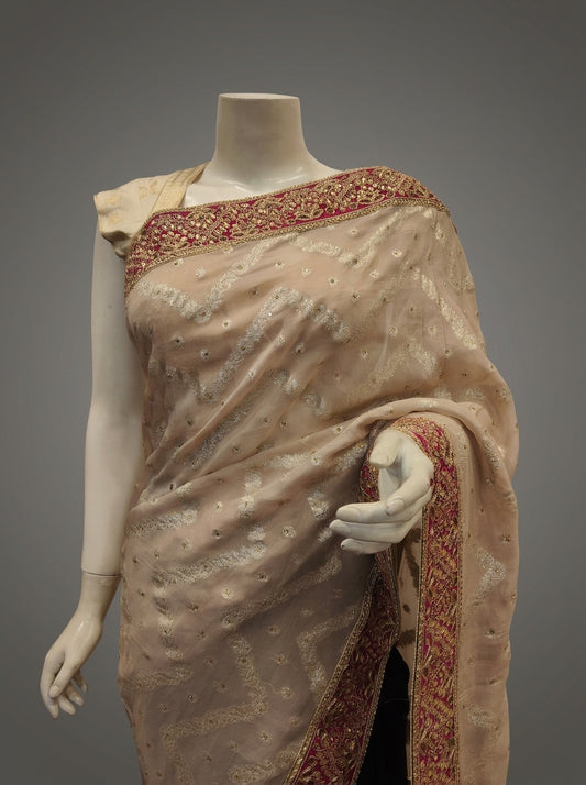 Black Tussar Georgette Embroidered Saree With Unstitched Blouse