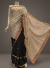 Black Tussar Georgette Embroidered Saree With Unstitched Blouse