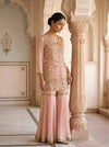 Peach Georgette Readymade Sharara Set With Net Dupatta