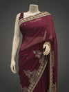 Garnet Chiffon Embroidered Saree With Unstitched Blouse