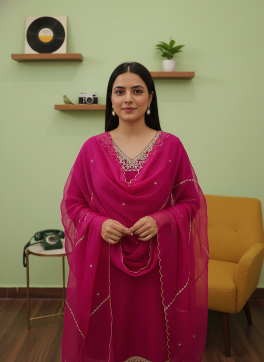 Rani Dola Readymade Sharara Set With Organza Dupatta