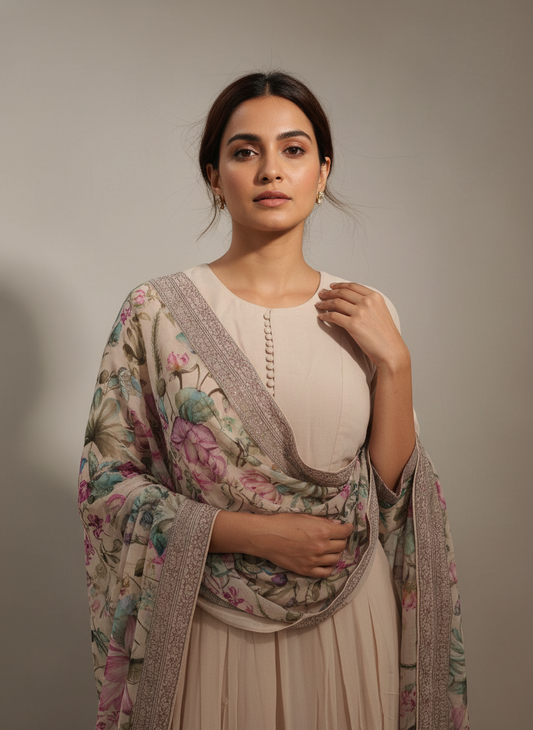 Tussar Georgette Floor Length Readymade Suit With Organza Dupatta