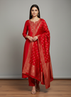 Grace Redefined Red Crepe Unstitched Salwar Kameez With Crepe Dupatta