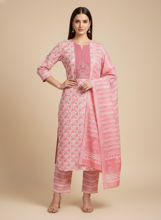 Gajari Cotton Unstitched Salwar Suit With Cotton Dupatta