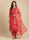 Maroon Cotton Unstitched Salwar Suit With Cotton Dupatta