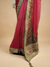 Coral Maroon Georgette Embroidered Saree With Unstitched Blouse