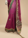 Ruby Wine Georgette Embroidered Saree With Unstitched Blouse