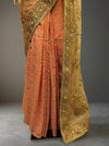 Tussar Orange Net Lace Embroidered Saree With Unstitched Blouse