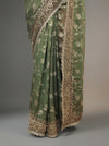Mehndi Organza Embroidered Saree With Unstitched Blouse