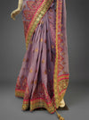 Mauve Georgette Embroidered Saree With Unstitched Blouse
