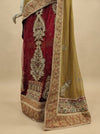 Red And Chikoo Foil Net Embroidered Lehenga Saree With Unstitched Blouse