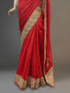 Red Georgette Embroidered Saree With Unstitched Blouse