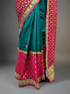 Rama Banarasi Silk Embroidered Saree With Unstitched Blouse