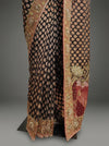 Black Upada Silk Embroidered Saree With Unstitched Blouse