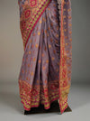 Grey Mauve Crepe Embroidered Saree With Unstitched Blouse