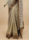 Off White Net Khaddi Embroidered Saree With Unstitched Blouse