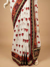 White Chiffon Embroidered Saree With Unstitched Blouse