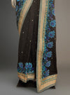 Black Crepe Embroidered Saree With Unstitched Blouse