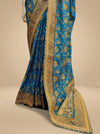 Dark Firozi Crepe Embroidered Saree With Unstitched Blouse
