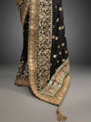 Black Crepe Embroidered Saree With Unstitched Blouse