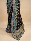 Black Chiffon Embroidered Saree With Unstitched Blouse