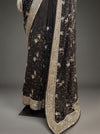 Black Georgette Embroidered Saree With Unstitched Blouse