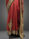 Maroon Chiffon Embroidered Saree With Unstitched Blouse
