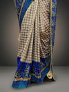 Grey Tussar Embroidered Saree With Unstitched Blouse