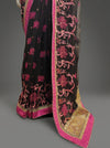 Black Chiffon Embroidered Saree With Unstitched Blouse