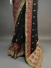 Black Crepe Embroidered Saree With Unstitched Blouse