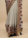 White Chiffon Embroidered Saree With Unstitched Blouse