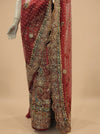 Maroon Net Embroidered Saree With Unstitched Blouse