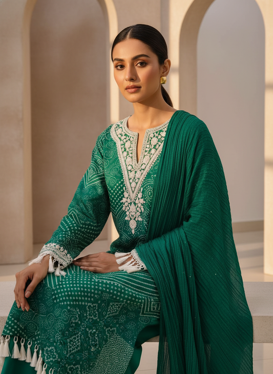 Soft Hues Rama Crepe Readymade Suit And Pant With Chinon Dupatta
