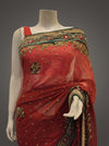 Maroon Chiffon Embroidered Saree With Unstitched Blouse