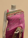 Ruby Wine Georgette Embroidered Saree With Unstitched Blouse