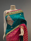 Rama Banarasi Silk Embroidered Saree With Unstitched Blouse