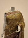 Red And Chikoo Foil Net Embroidered Lehenga Saree With Unstitched Blouse