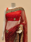 Maroon Net Embroidered Saree With Unstitched Blouse