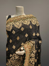 Black Crepe Embroidered Saree With Unstitched Blouse