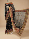 Black Georgette Embroidered Saree With Unstitched Blouse