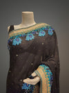 Black Crepe Embroidered Saree With Unstitched Blouse
