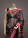 Black Chiffon Embroidered Saree With Unstitched Blouse