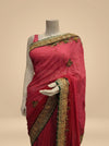 Coral Maroon Georgette Embroidered Saree With Unstitched Blouse