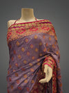Grey Mauve Crepe Embroidered Saree With Unstitched Blouse