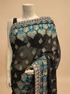 Black Chiffon Embroidered Saree With Unstitched Blouse